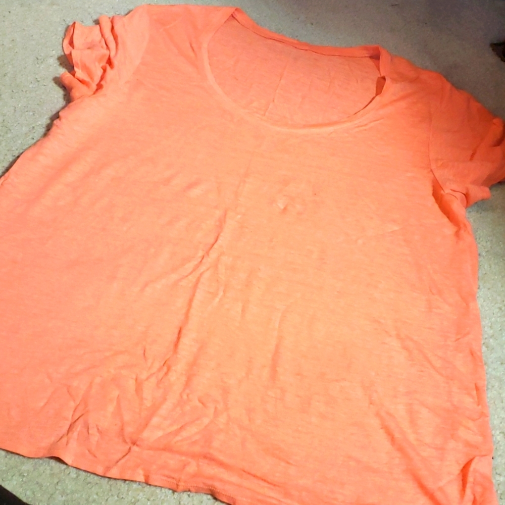 Eileen Fisher bright coral linen tee